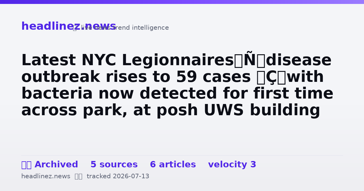 Visual summary for Latest NYC Legionnaires’ disease outbreak rises to 59 cases — with bacteria now detected for first time across park, at posh UWS building