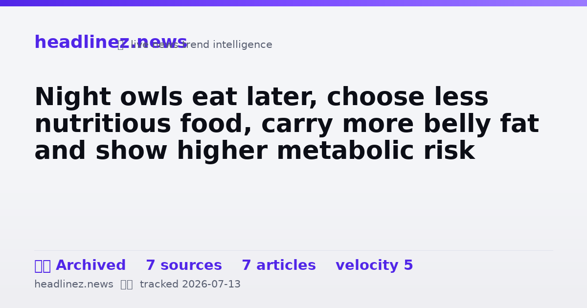 Visual summary for Night owls eat later, choose less nutritious food, carry more belly fat and show higher metabolic risk