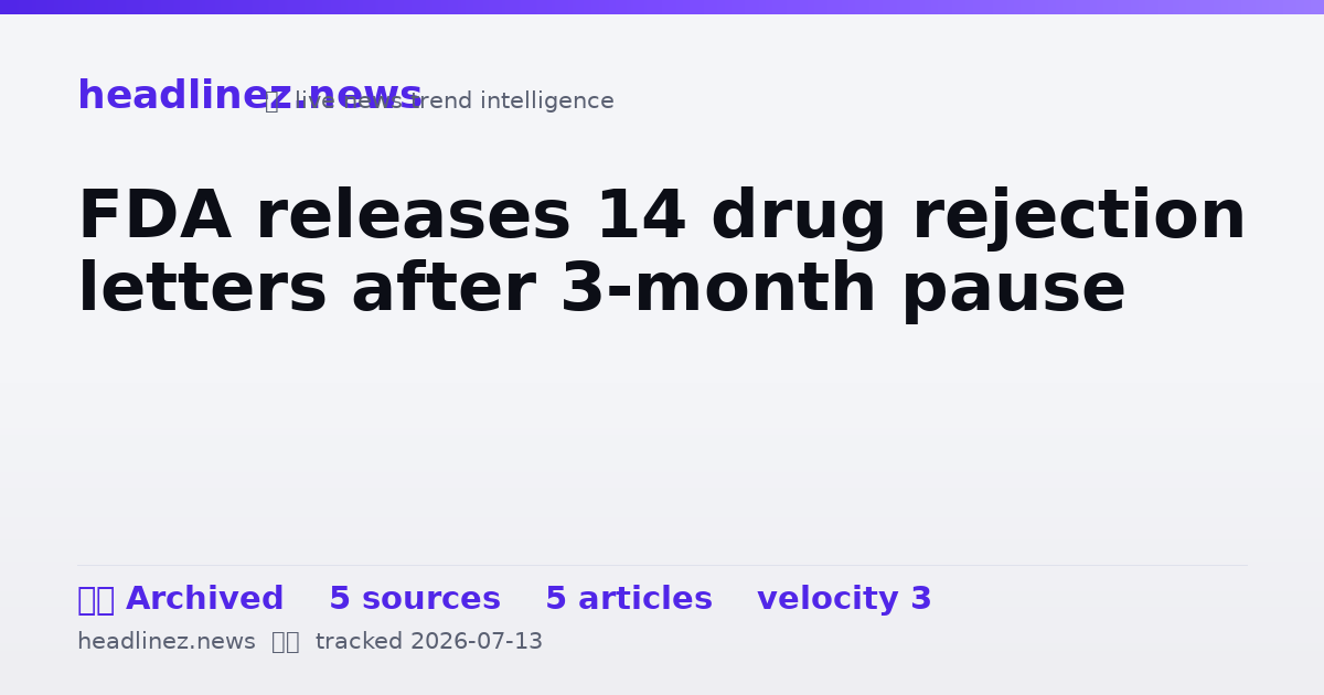 Visual summary for FDA releases 14 drug rejection letters after 3-month pause