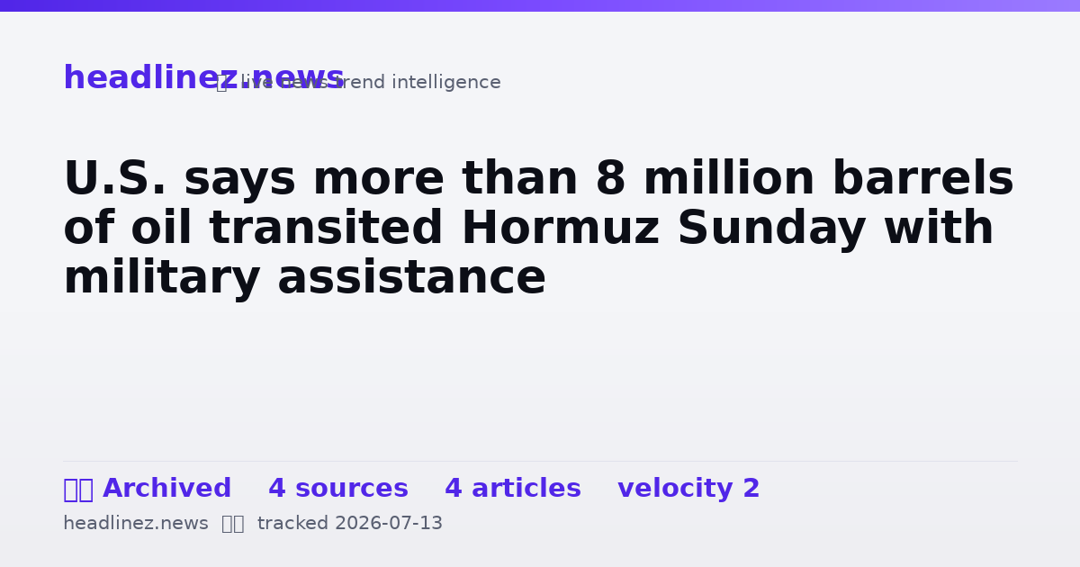 Visual summary for U.S. says more than 8 million barrels of oil transited Hormuz Sunday with military assistance