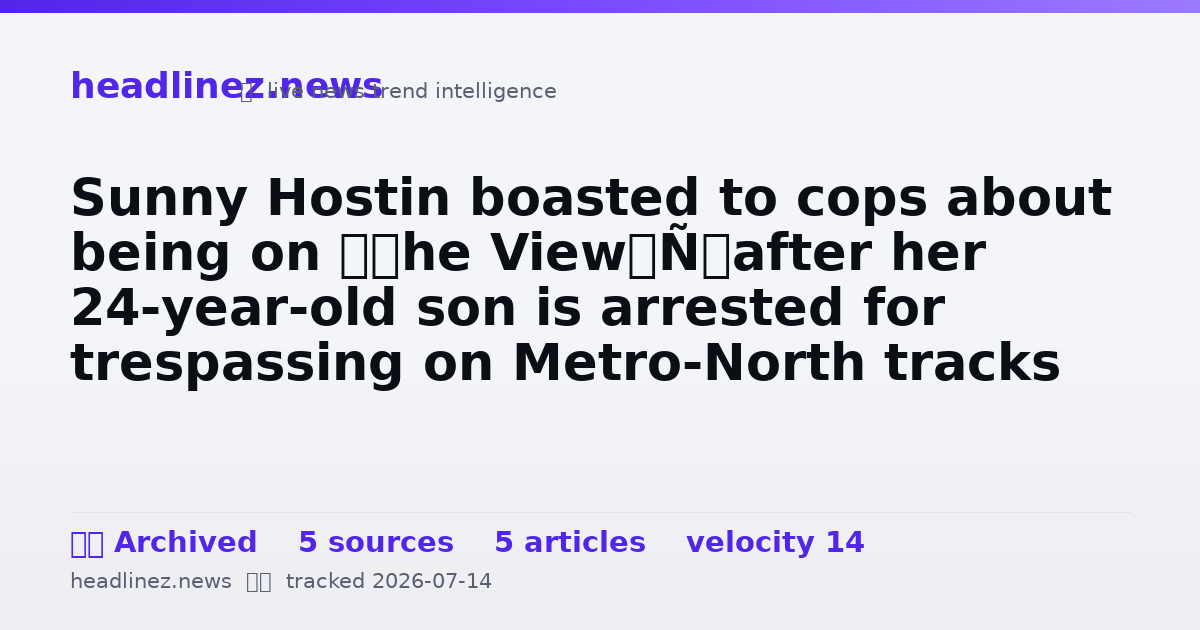 Visual summary for Sunny Hostin boasted to cops about being on ‘The View’ after her 24-year-old son is arrested for trespassing on Metro-North tracks