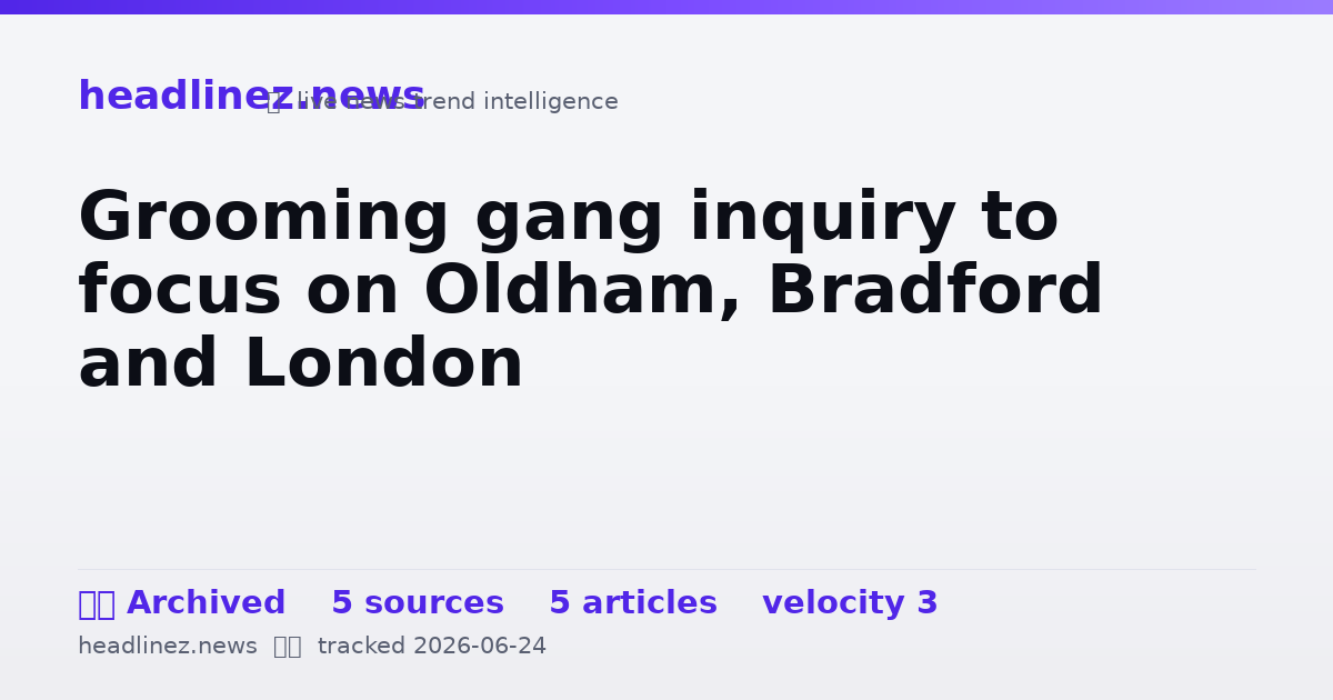 Visual summary for Grooming gang inquiry to focus on Oldham, Bradford and London
