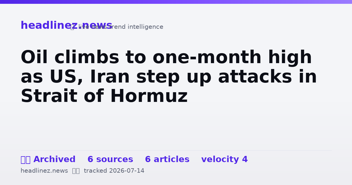 Visual summary for Oil climbs to one-month high as US, Iran step up attacks in Strait of Hormuz