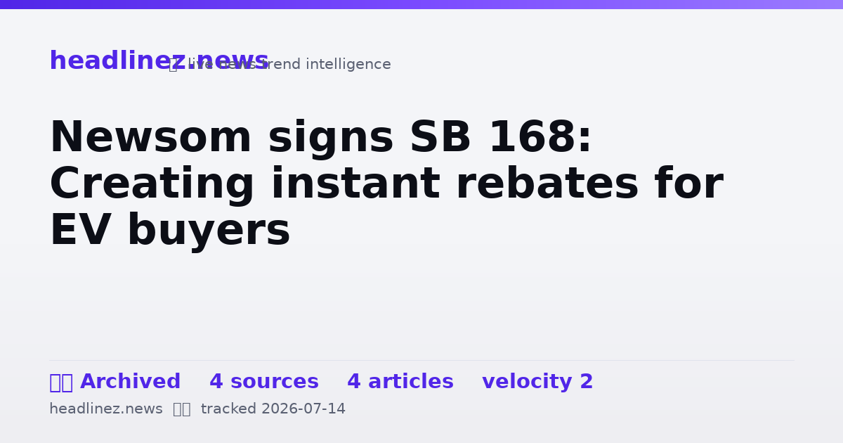 Visual summary for Newsom signs SB 168: Creating instant rebates for EV buyers