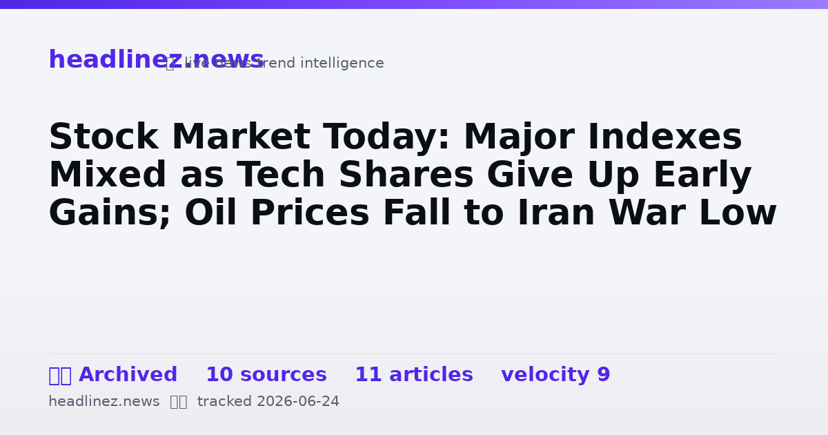 Visual summary for Stock Market Today: Major Indexes Mixed as Tech Shares Give Up Early Gains; Oil Prices Fall to Iran War Low