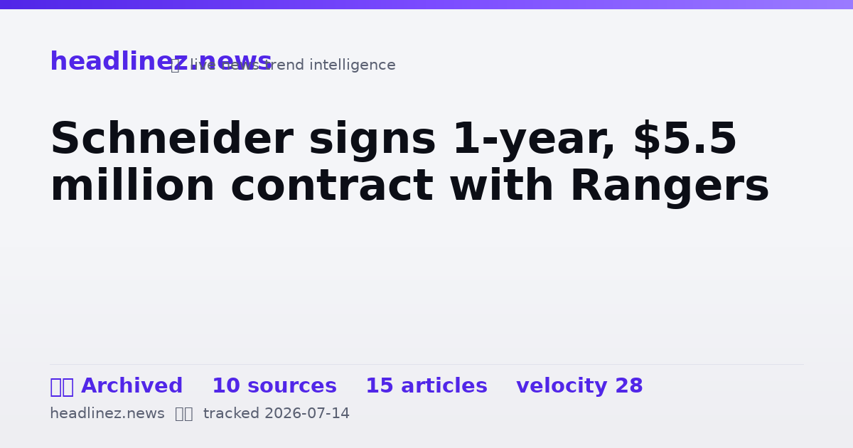 Visual summary for Schneider signs 1-year, $5.5 million contract with Rangers