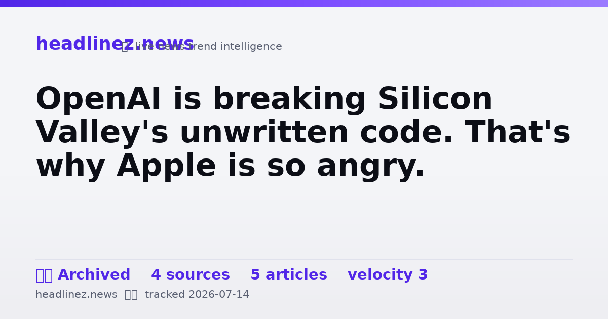 Visual summary for OpenAI is breaking Silicon Valley's unwritten code. That's why Apple is so angry.