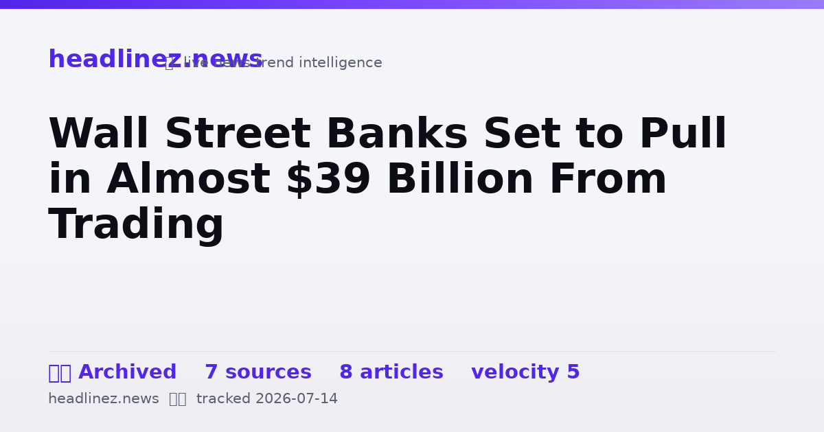 Visual summary for Wall Street Banks Set to Pull in Almost $39 Billion From Trading