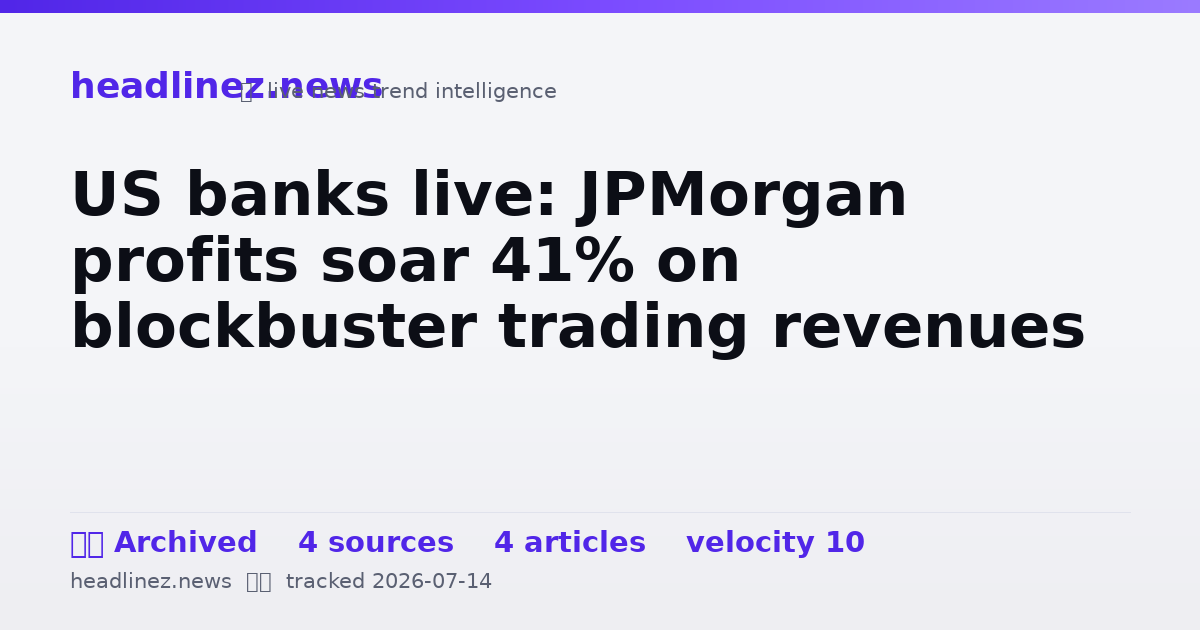 Visual summary for US banks live: JPMorgan profits soar 41% on blockbuster trading revenues