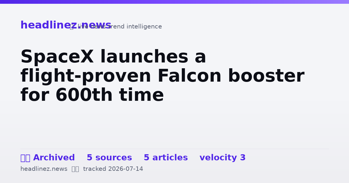 Visual summary for SpaceX launches a flight-proven Falcon booster for 600th time