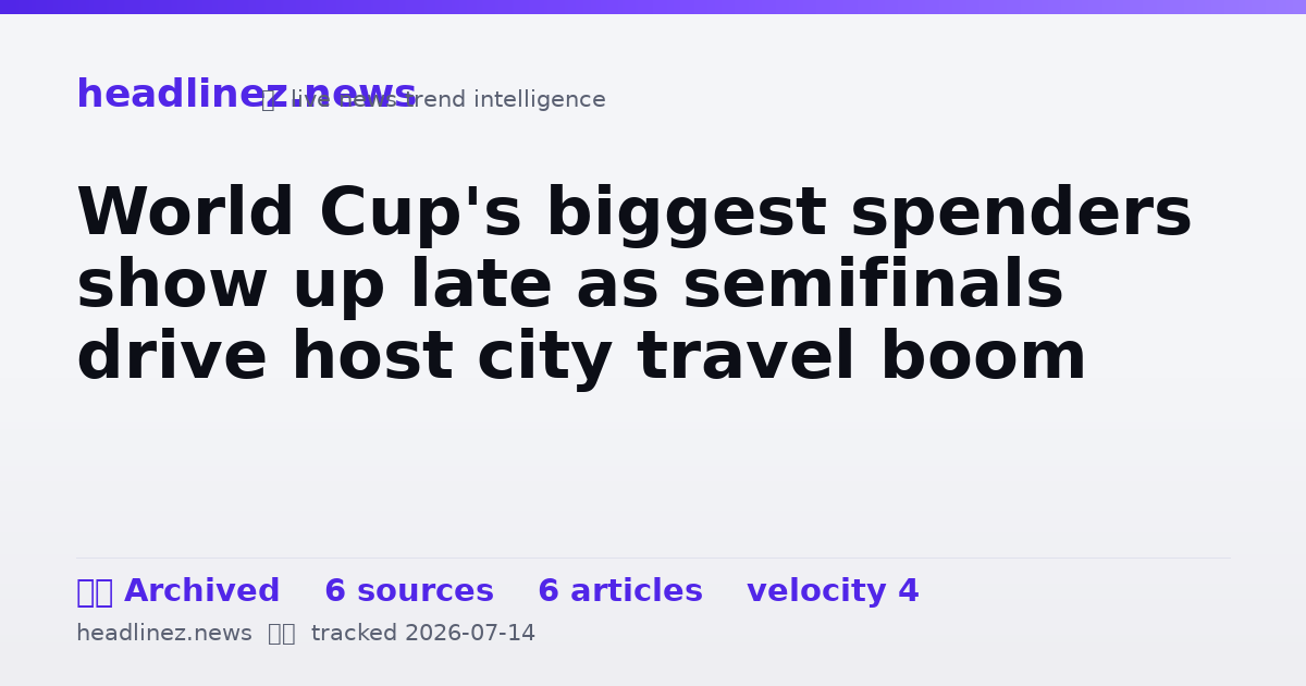 Visual summary for World Cup's biggest spenders show up late as semifinals drive host city travel boom