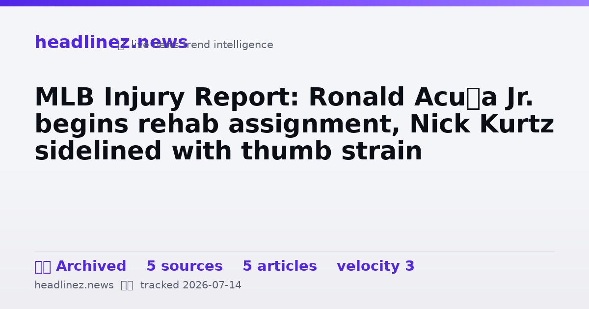 Visual summary for MLB Injury Report: Ronald Acuña Jr. begins rehab assignment, Nick Kurtz sidelined with thumb strain