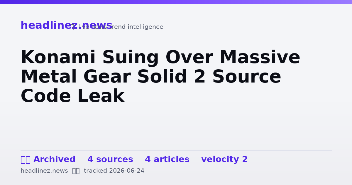 Visual summary for Konami Suing Over Massive Metal Gear Solid 2 Source Code Leak
