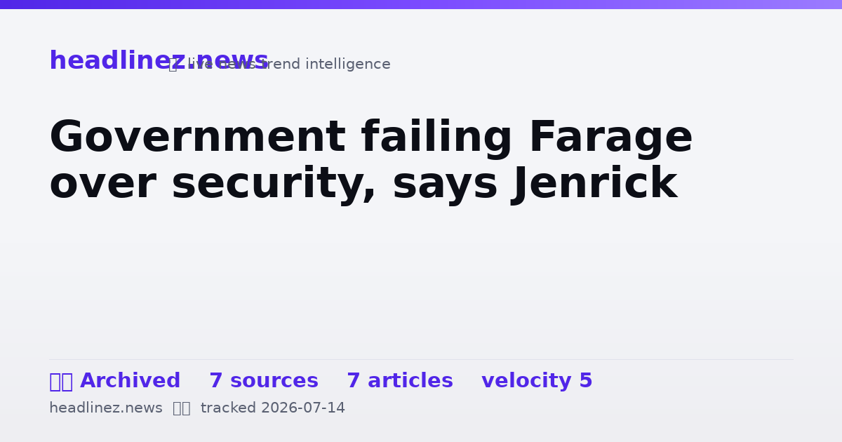 Visual summary for Government failing Farage over security, says Jenrick
