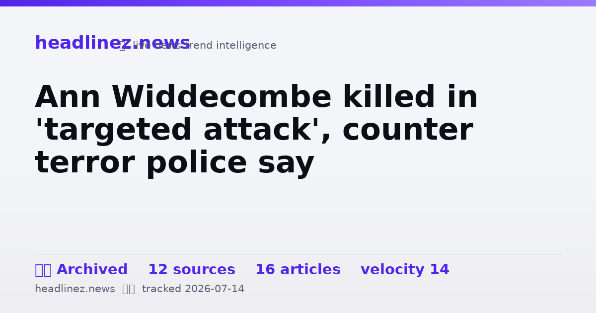 Visual summary for Ann Widdecombe killed in 'targeted attack', counter terror police say
