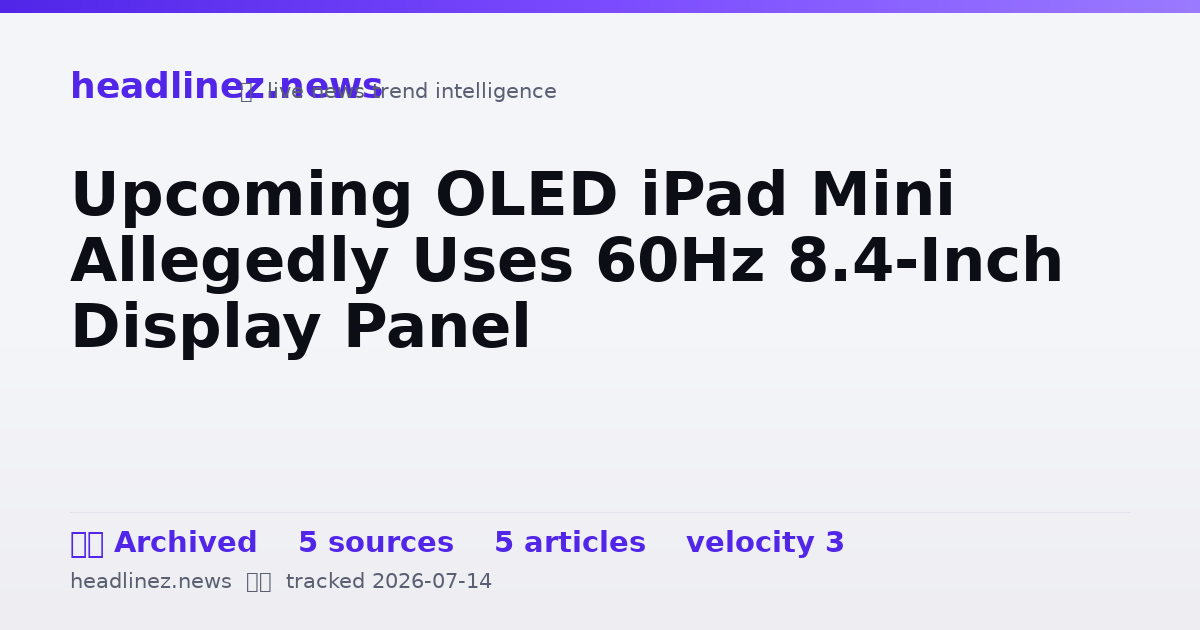Visual summary for Upcoming OLED iPad Mini Allegedly Uses 60Hz 8.4-Inch Display Panel