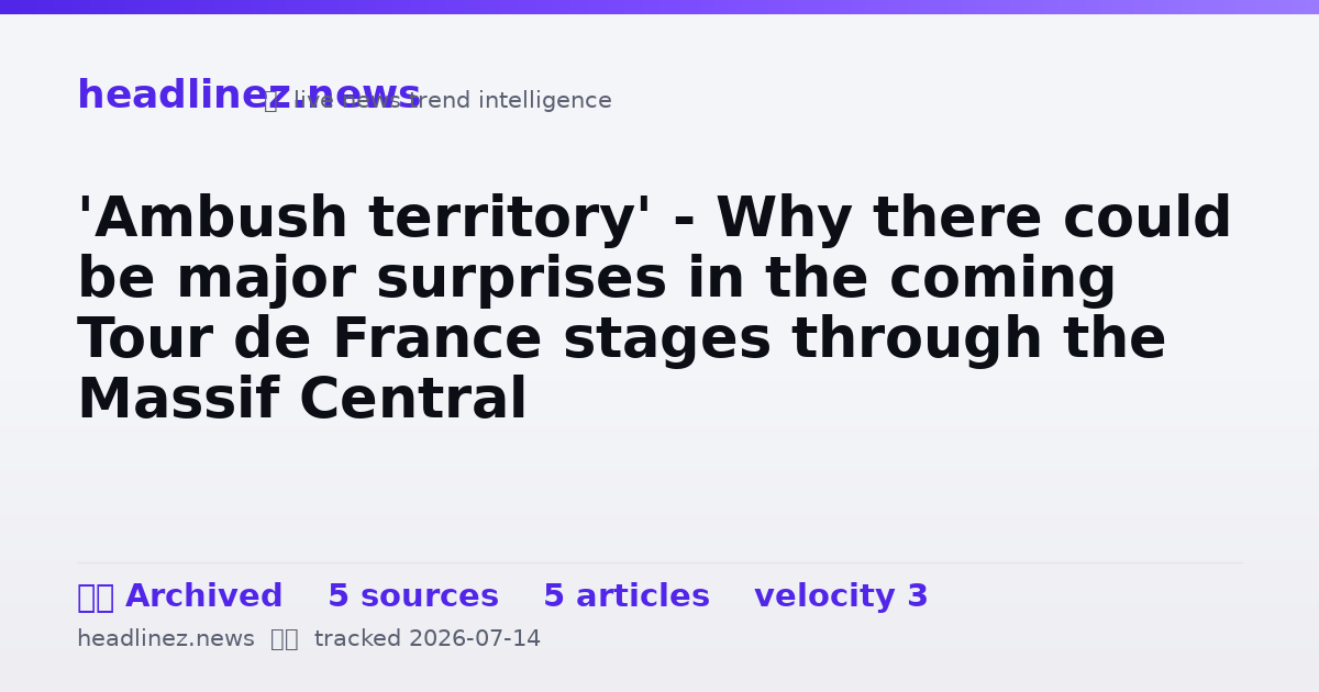 Visual summary for 'Ambush territory' - Why there could be major surprises in the coming Tour de France stages through the Massif Central