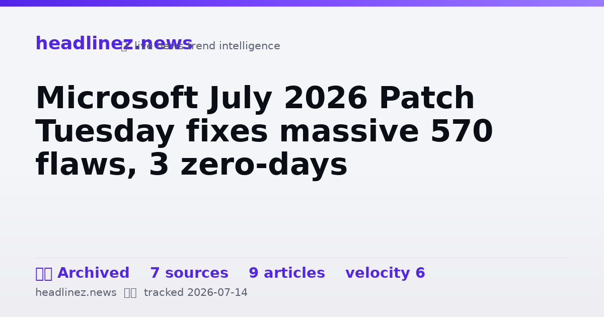 Visual summary for Microsoft July 2026 Patch Tuesday fixes massive 570 flaws, 3 zero-days