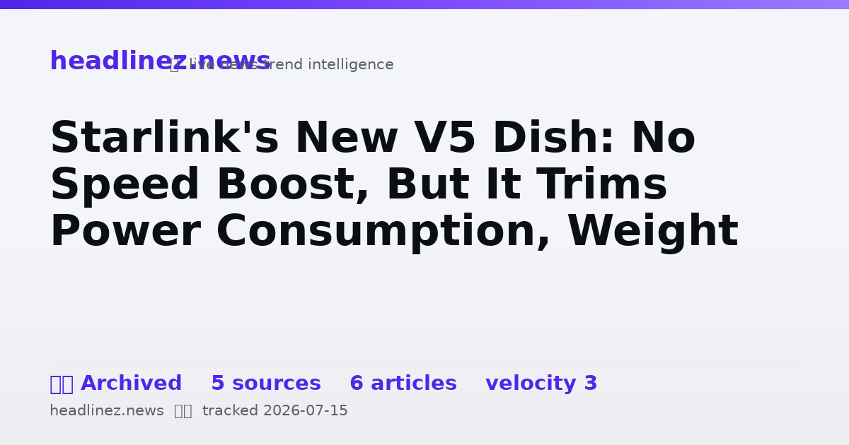 Visual summary for Starlink's New V5 Dish: No Speed Boost, But It Trims Power Consumption, Weight