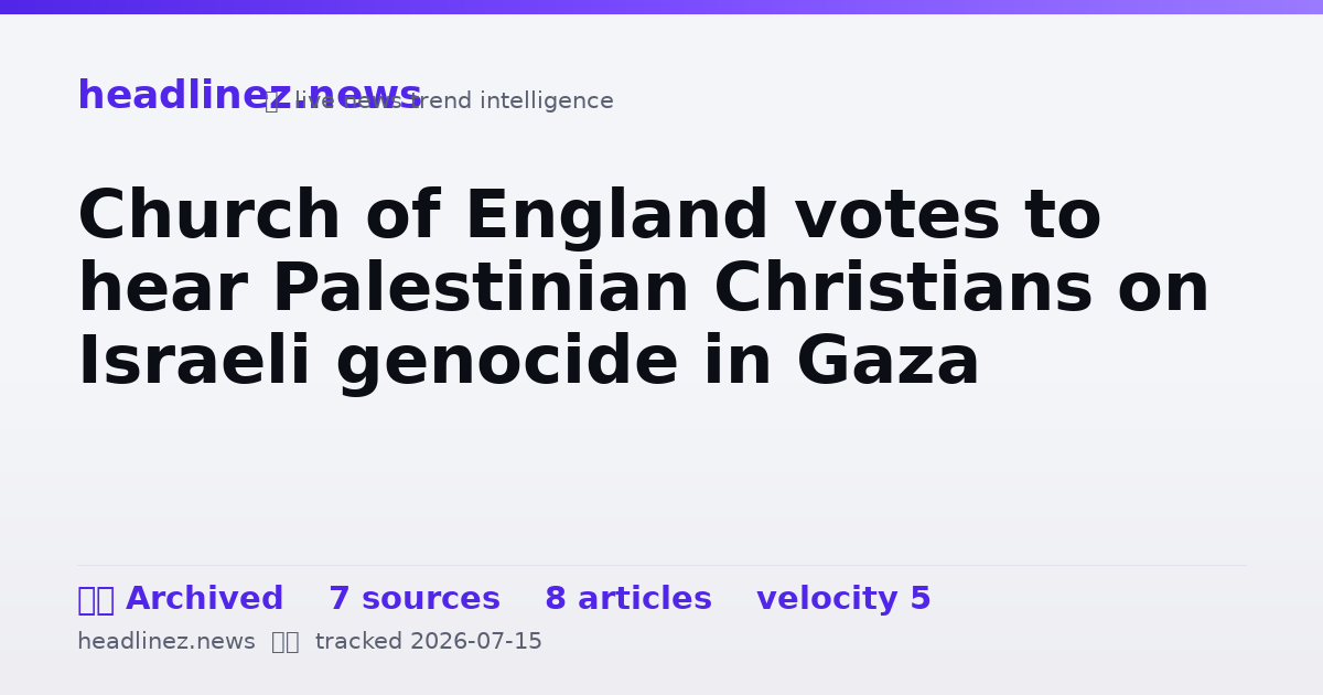 Visual summary for Church of England votes to hear Palestinian Christians on Israeli genocide in Gaza
