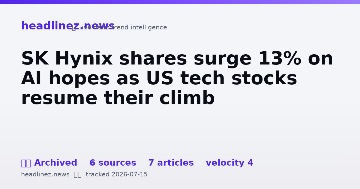 Visual summary for SK Hynix shares surge 13% on AI hopes as US tech stocks resume their climb