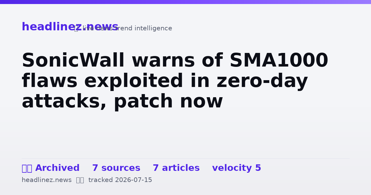 Visual summary for SonicWall warns of SMA1000 flaws exploited in zero-day attacks, patch now