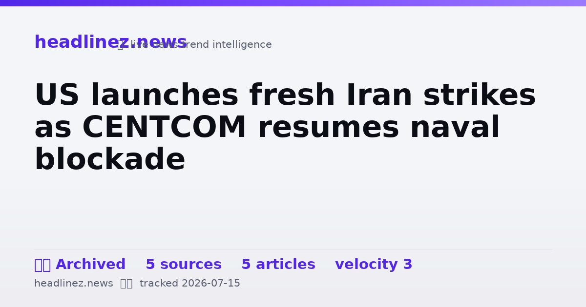 Visual summary for US launches fresh Iran strikes as CENTCOM resumes naval blockade