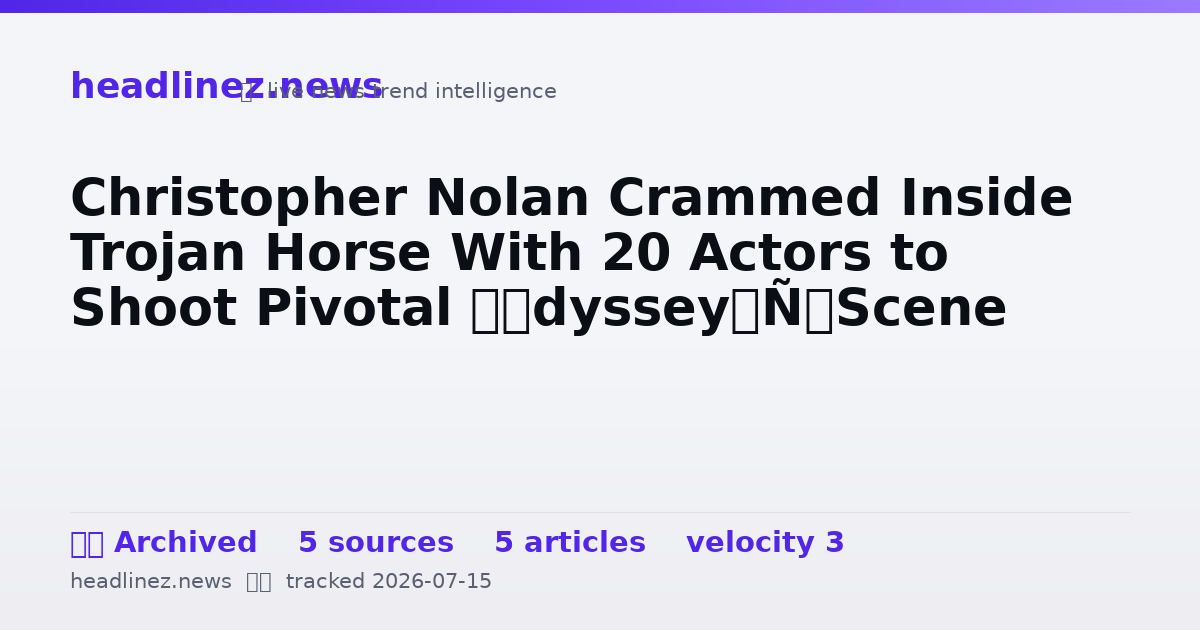 Visual summary for Christopher Nolan Crammed Inside Trojan Horse With 20 Actors to Shoot Pivotal ‘Odyssey’ Scene