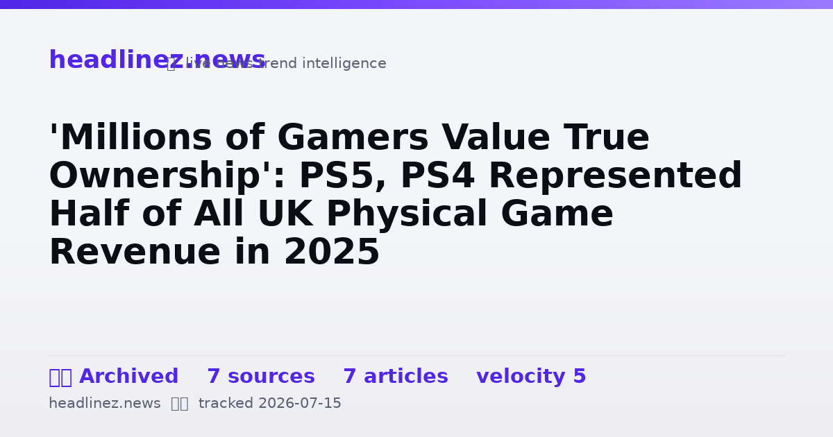 Visual summary for 'Millions of Gamers Value True Ownership': PS5, PS4 Represented Half of All UK Physical Game Revenue in 2025