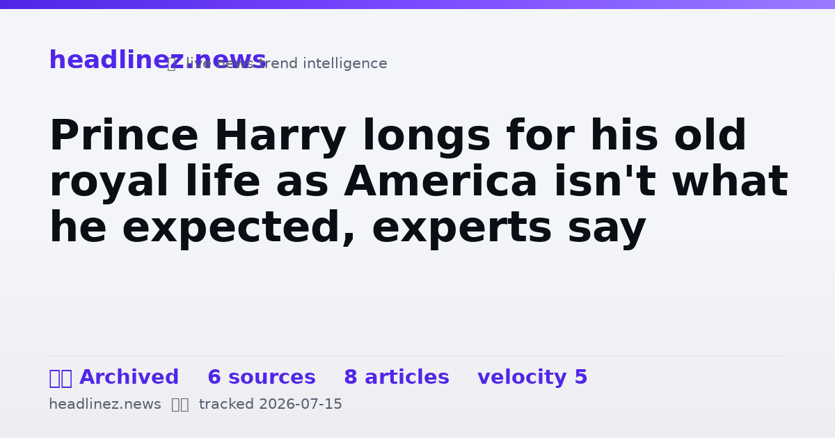 Visual summary for Prince Harry longs for his old royal life as America isn't what he expected, experts say