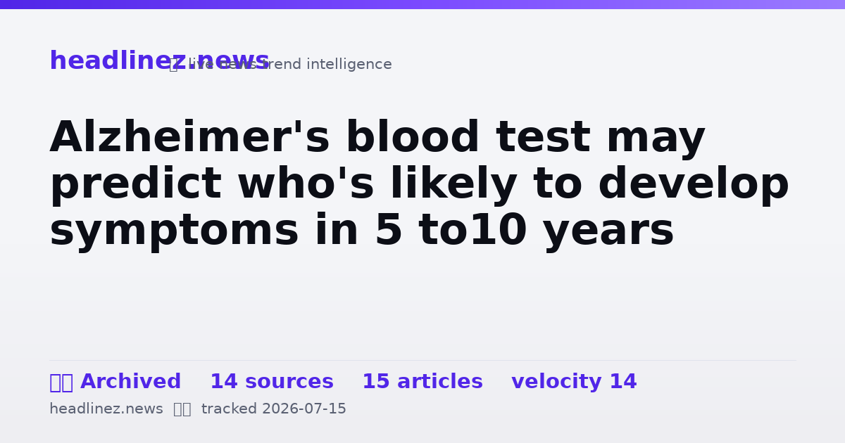 Visual summary for Alzheimer's blood test may predict who's likely to develop symptoms in 5 to10 years