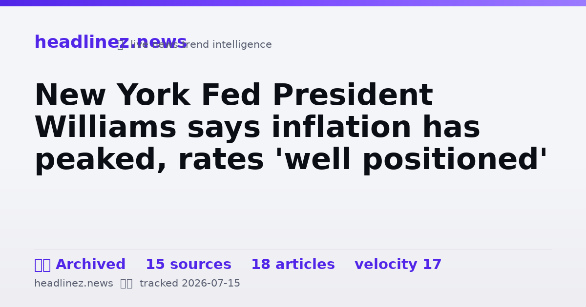 Visual summary for New York Fed President Williams says inflation has peaked, rates 'well positioned'