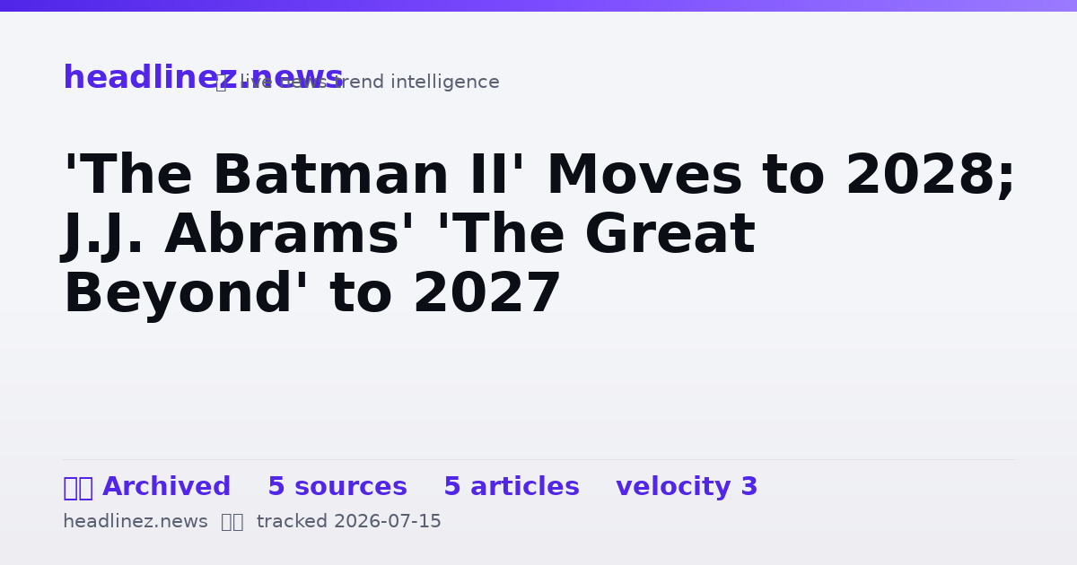 Visual summary for 'The Batman II' Moves to 2028; J.J. Abrams' 'The Great Beyond' to 2027