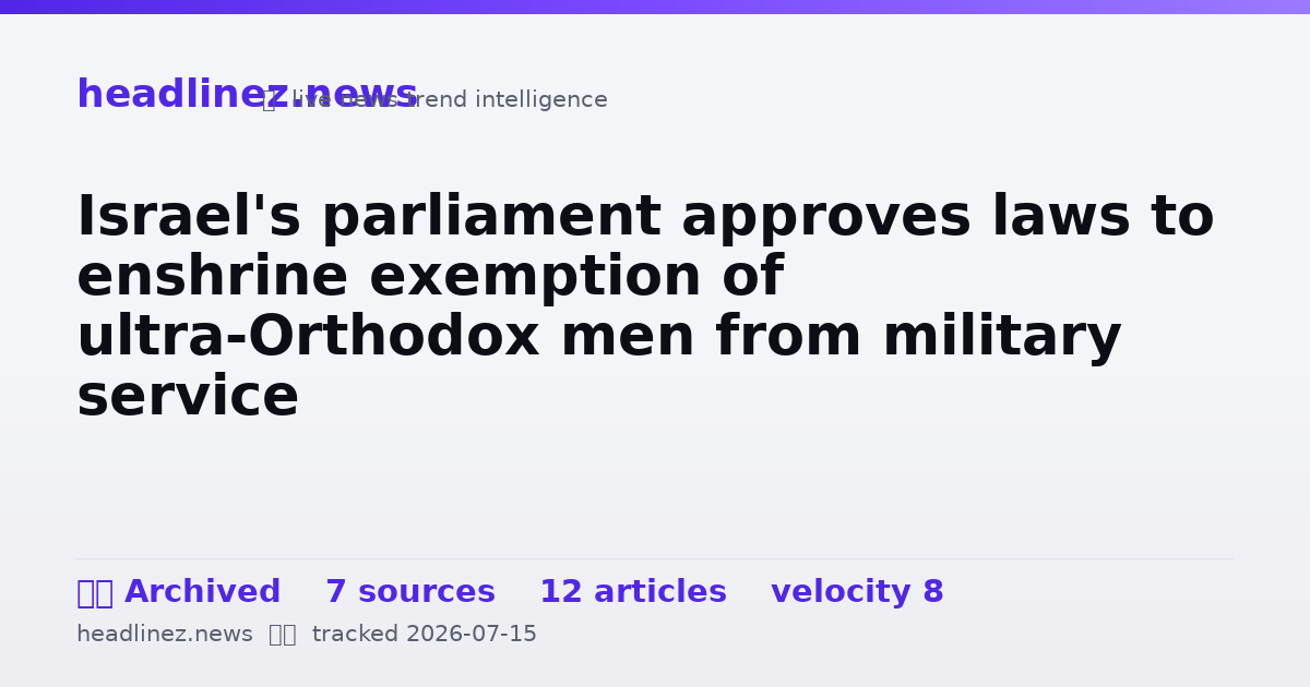 Visual summary for Israel's parliament approves laws to enshrine exemption of ultra-Orthodox men from military service