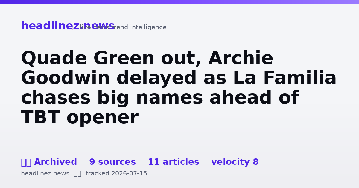 Visual summary for Quade Green out, Archie Goodwin delayed as La Familia chases big names ahead of TBT opener