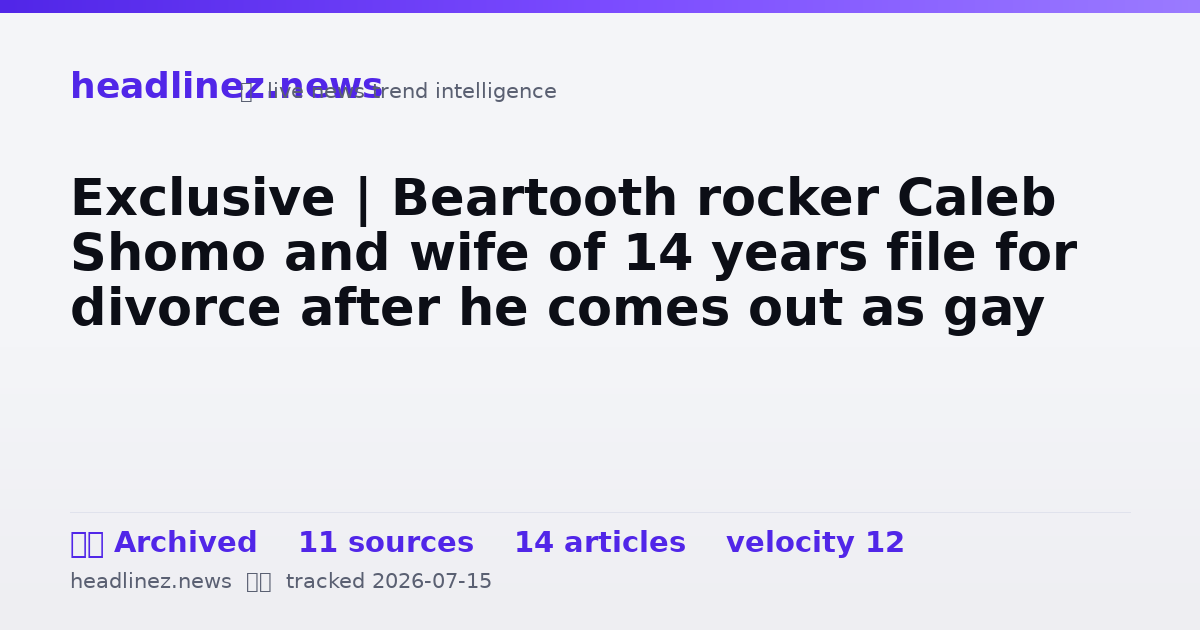 Visual summary for Exclusive | Beartooth rocker Caleb Shomo and wife of 14 years file for divorce after he comes out as gay