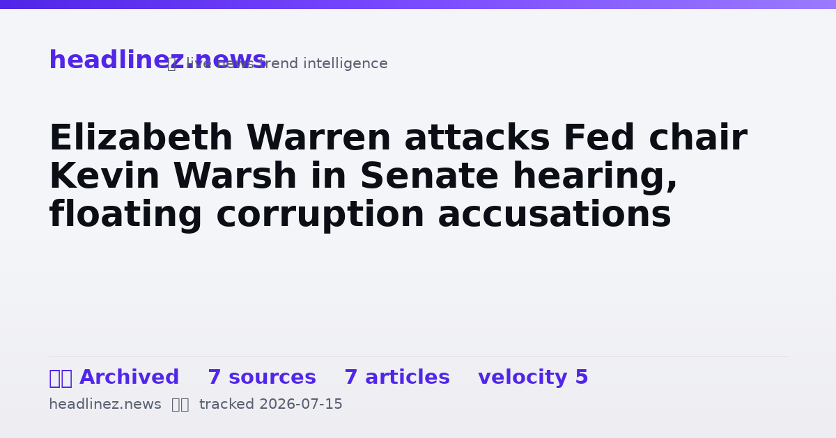 Visual summary for Elizabeth Warren attacks Fed chair Kevin Warsh in Senate hearing, floating corruption accusations