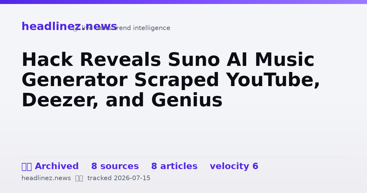 Visual summary for Hack Reveals Suno AI Music Generator Scraped YouTube, Deezer, and Genius