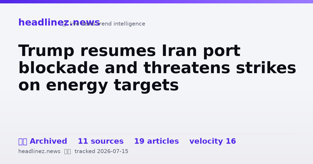 Visual summary for Trump resumes Iran port blockade and threatens strikes on energy targets