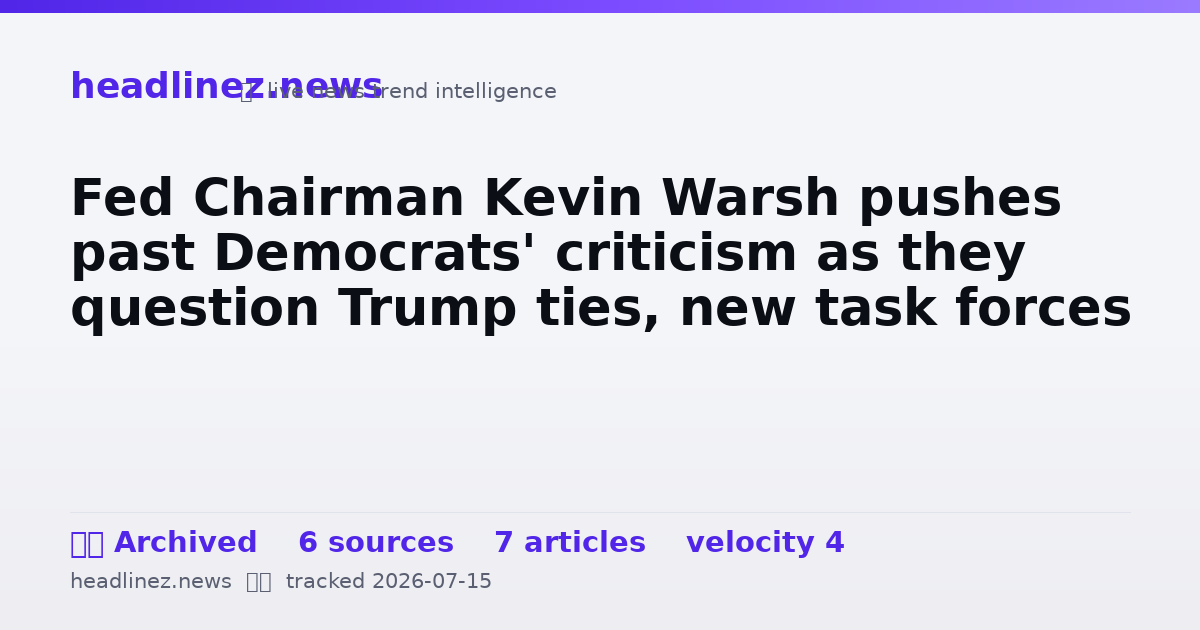 Visual summary for Fed Chairman Kevin Warsh pushes past Democrats' criticism as they question Trump ties, new task forces