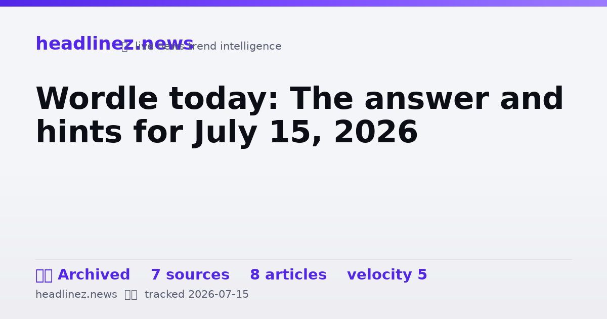 Visual summary for Wordle today: The answer and hints for July 15, 2026