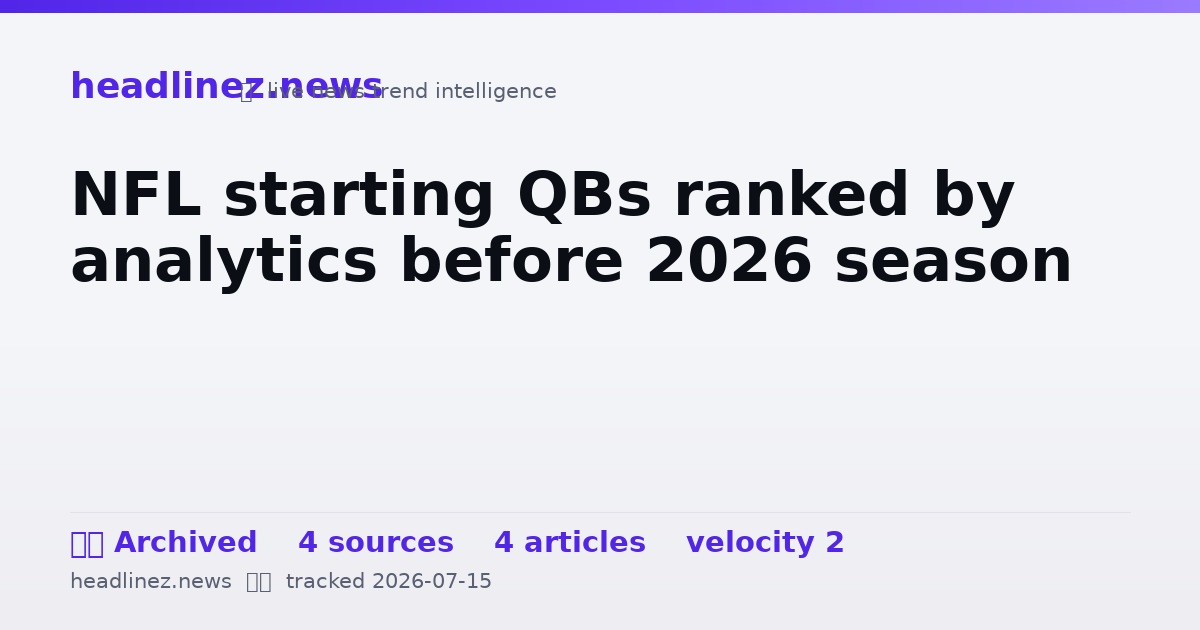 Visual summary for NFL starting QBs ranked by analytics before 2026 season