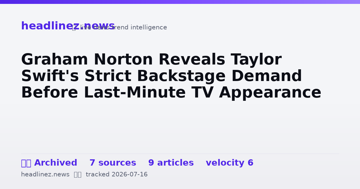 Visual summary for Graham Norton Reveals Taylor Swift's Strict Backstage Demand Before Last-Minute TV Appearance