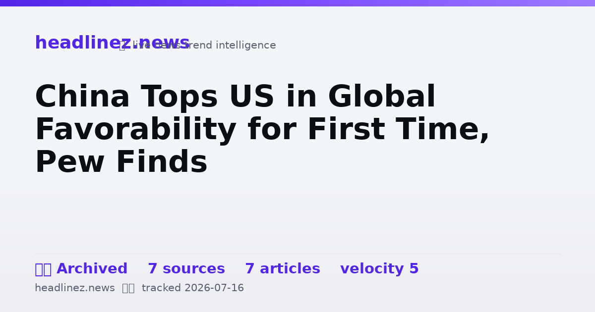 Visual summary for China Tops US in Global Favorability for First Time, Pew Finds