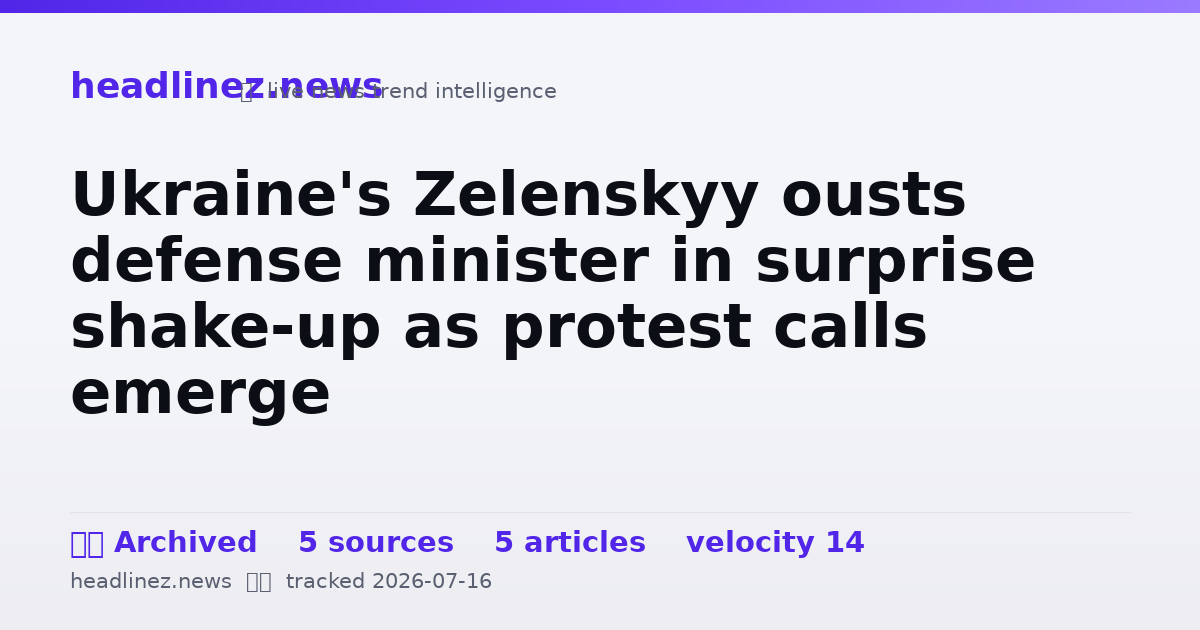 Visual summary for Ukraine's Zelenskyy ousts defense minister in surprise shake-up as protest calls emerge