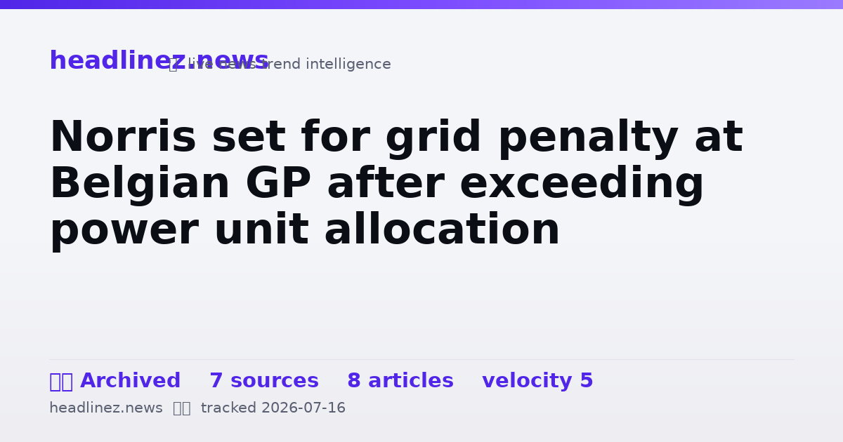 Visual summary for Norris set for grid penalty at Belgian GP after exceeding power unit allocation