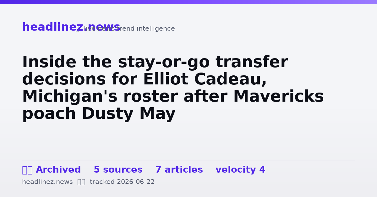 Visual summary for Inside the stay-or-go transfer decisions for Elliot Cadeau, Michigan's roster after Mavericks poach Dusty May