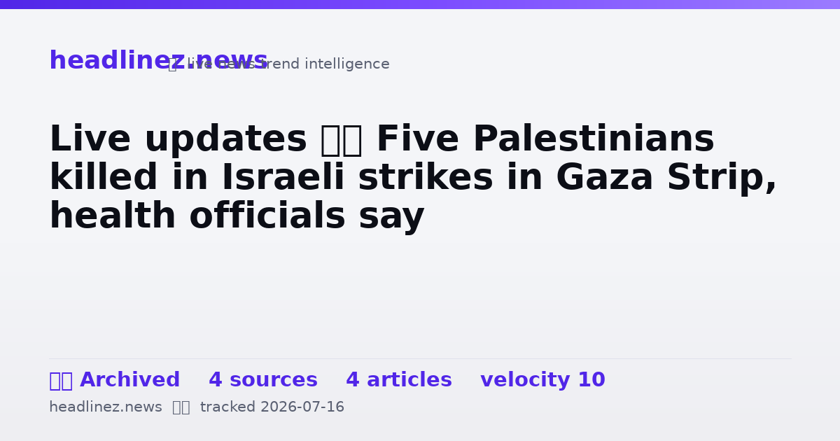 Visual summary for Live updates • Five Palestinians killed in Israeli strikes in Gaza Strip, health officials say