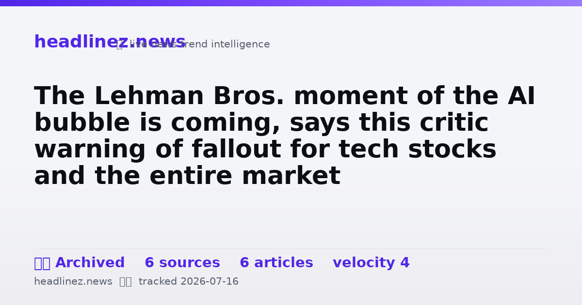Visual summary for The Lehman Bros. moment of the AI bubble is coming, says this critic warning of fallout for tech stocks and the entire market