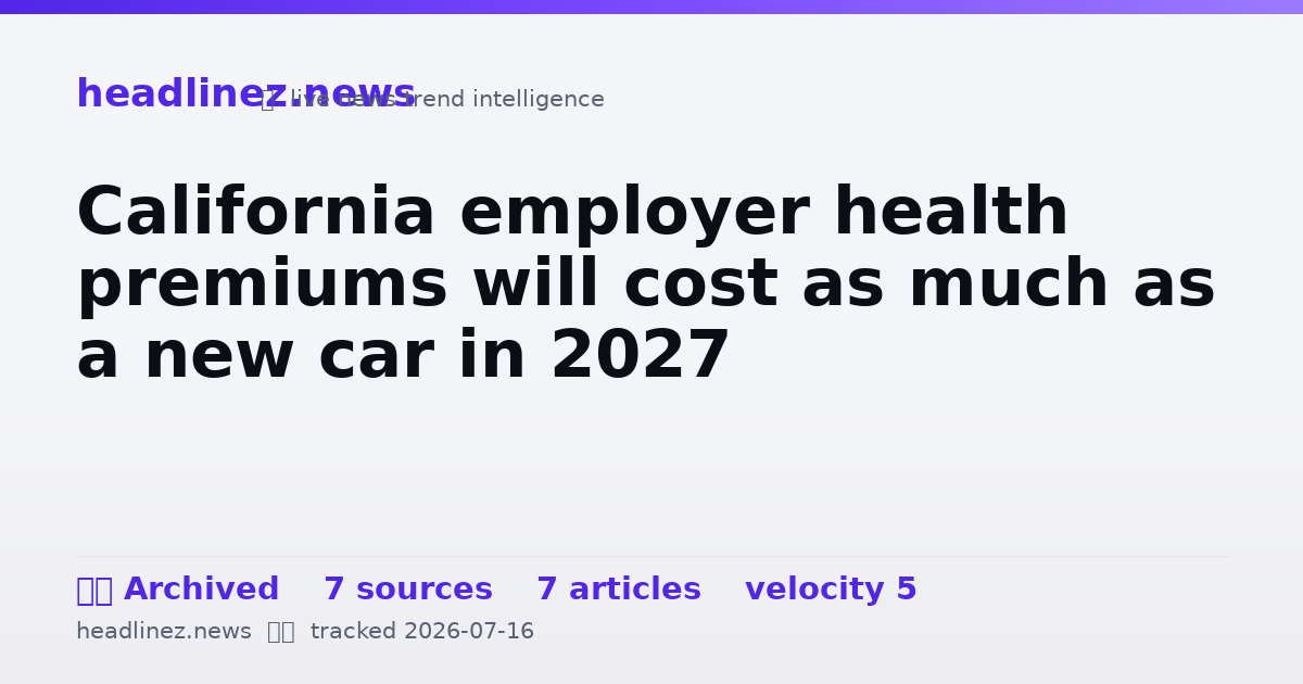 Visual summary for California employer health premiums will cost as much as a new car in 2027